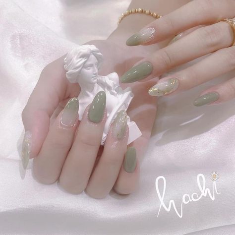 Sage Jelly Nails, Green Jelly Nails, Jade Nails, Barbie Nails, Asian Nails, Blush Nails, Classy Acrylic Nails, Pretty Gel Nails, Really Cute Nails