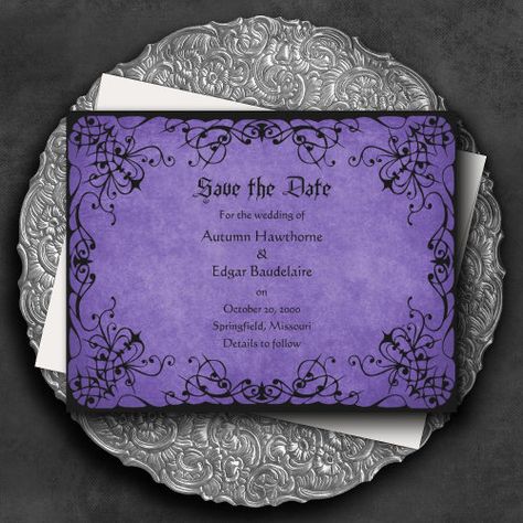 $2.97 | Purple Black Gothic Wedding #gothic wedding invitations, purple black, lace, victorian, elegant, goth, moody, halloween Whimsigoth Wedding, Black Gothic Wedding, Moody Victorian, Gothic Wedding Invitations, Halloween Wedding Invitations, Vowel Renewal, Parchment Background, Goth Wedding, Elegant Gothic