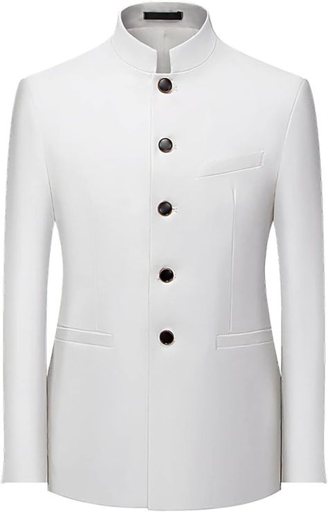 Men's Chinese Tunic Suits Mandarin Collar Formal Jacket Slim Fit Front Button Blazer Traditional Uniform Groom Dress White at Amazon Men’s Clothing store Gray Blazer Men, Blue Blazer Outfit Men, White Blazer Men, Blue Tuxedo Jacket, White Suit Jacket, Blue Blazer Outfit, Blue Blazer Women, Wool Blazer Mens, Black Blazer Men