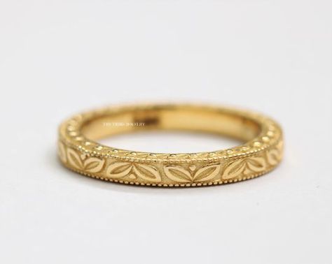 Art Nouveau Floral Wedding Band, Leaf Engraved Solid Gold Matching Band, Vintage Milgrain Band, vintage floral inspired band, filigree band, milgrain band, matching band, 14k solid gold band, plain gold band, geometric ring, statement band, vintage gold band, leaf-inspired band, unique floral band, Floral Wedding Band, Vintage Anniversary Rings, Antique Style Jewelry, Floral Wedding Bands, Art Nouveau Ring, Wedding Band Engraving, Art Deco Wedding Band, Art Nouveau Floral, Engraved Wedding