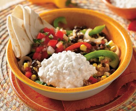 Cottage Cheese Taco, Complete Meal Ideas, Cottage Cheese Dinner, Black Bean Rice, Cottage Cheese Bowls, High Protein Low Cal, Cheese Burrito, Taco Bowl Recipe, Cottage Cheese Recipes Healthy