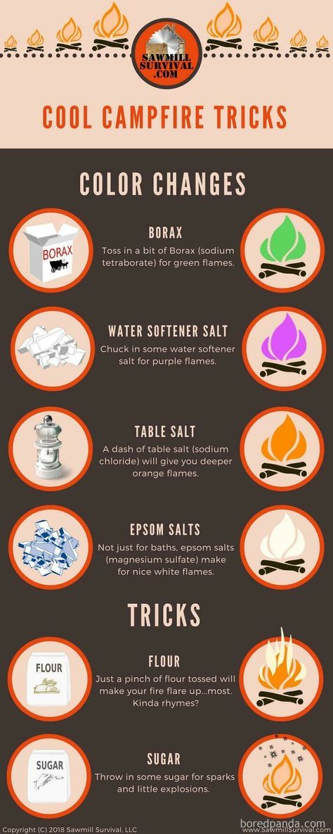 How To Make Different Color Camp Fire in 2022 | Campfire, Water softener salt, Backyard camping Campfire Fun, Camping Bedarf, Campfire Stories, Trailer Camping, Camping Hacks Diy, Backyard Camping, Astuces Diy, Camping Checklist, Camping Essentials