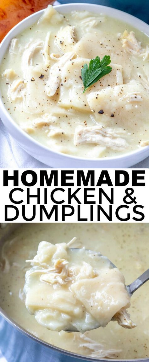 Easy, hearty, classic and addicting these Homemade Chicken and Dumplings are just like how your grandma used to make them! Thick, creamy and delicious! #dumplings #chicken #homestyle #homemade #chickenanddumplings #easyrecipe #comfortfood via @amiller1119 Dumplings Chicken, Chicken N Dumplings, Chicken Dumplings Recipe, Chicken And Dumplings Recipe, Homemade Chicken And Dumplings, Dumpling Soup, Homemade Dumplings, Dumplings Recipe, Dumpling Recipe