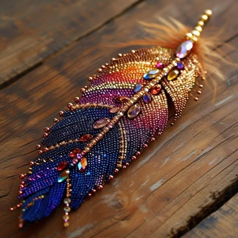 Beaded Feather, Beads Craft Jewelry, Bead Crochet Patterns, Bead Loom Bracelets, Bead Embroidery Jewelry, Beaded Crafts, Feather Jewelry, Hand Embroidery Art, Handmade Beaded Jewelry