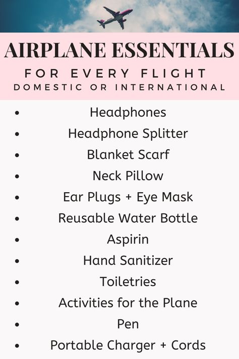 Here are all the airplane essentials that I bring on every flight.  This airplane packing list works for men and women. I would even say these airplane essentials work for teens and older kids. These are some of my best travel tips to help you survive a long flight in economy. So next time you're headed out on vacation make sure you bring all these items in your carry on or airplane personal item. How To Pack For Flying, Travel Essentials Flying, Packing For Flight Tips, Flying Tips Packing, First Time Flying Tips Packing Lists, Packing For Airplane, Aeroplane Essentials, Airplane Bag Essentials, Airplane Checklist