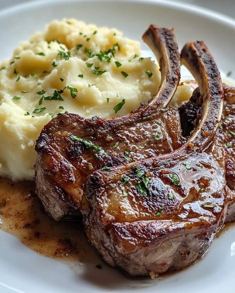 Glazed Lamb Chops, With Mashed Potatoes, Yummy Comfort Food, Elegant Dinner, The Lamb, Creamy Mashed Potatoes, Lamb Chops, Lamb Recipes, Food Platters