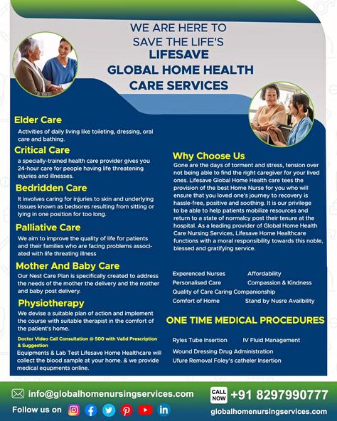 🌍 **Global Home Health Care Services** 🌍 we are dedicated to providing exceptional home health care services worldwide. Our team of skilled professionals is committed to delivering personalized and compassionate care right in the comfort of your home. Whether it's post-operative care, chronic disease management, or support for daily activities, we ensure the highest standards of health care for you and your loved ones. 🩺 **Our Services Include:** - Skilled Nursing Care - Physical Therapy - O... Homecare Nursing, Chronic Disease Management, Nursing Home Care, Activities Of Daily Living, Global Home, Health Care Services, Nursing Care, Home Health Care, Critical Care