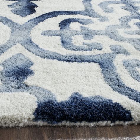 Moroccan Tiles Pattern, Watercolor Rug, Navy Rug, Navy Area Rug, Pile Rug, Dip Dye, Carpet Runner, Accent Rugs, Distressed Rugs