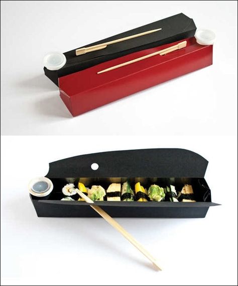 +35 Recyclable and Eco-Friendly Packaging Designs for Inspiration Sushi To Go Packaging, Japanese Takeaway Packaging, Recycled Packaging Eco Friendly, Sushi Box Packaging Design, Sustainable Takeaway Packaging, Sushi Bar Design, Eco Friendly Packaging Design, Foodtrucks Ideas, Takeaway Packaging