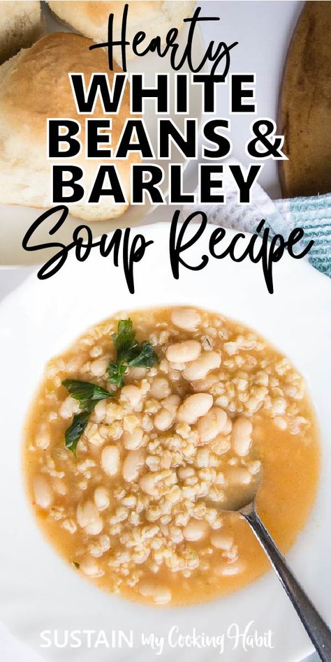 Loaded with barley and beans this simple homestyle soup recipe is filled with protein fiber and flavor. Make a large batch to last for several meals throughout the week. Bean And Barley Soup Recipe, Bean And Barley Soup, Fresh Ingredient Recipes, Barley Soup Recipe, 15 Bean Soup, Barley Recipe, Cooking Onions, Farm Fresh Recipes, Meatless Monday Recipes