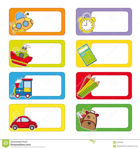 School Labels - Download From Over 65 Million High Quality Stock Photos, Images, Vectors. Sign up for FREE today. Image: 31966036 Free School Labels, School Labels Printables, School Stickers Labels, School Name Labels, Notebook Labels, Name Tag For School, Nametags For Kids, Name Tag Templates, Name Tag Design