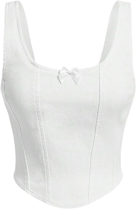 Amazon.com: BEAUDRM Women's Solid Curved Hem Zipper Cami Knot Bow Front Crop Top Casual Square Neck Slim Fit Sleeveless Denim Tank Top White Small : Clothing, Shoes & Jewelry Denim Tank Top, Knot Bow, Denim Tank, Front Crop Top, Crop Top Casual, White Tank Top, Small Tops, Top Casual, Square Neck