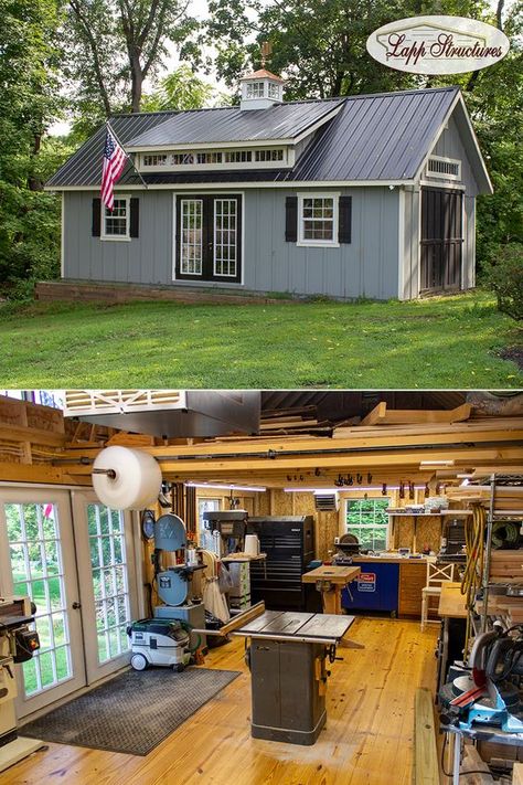 Backyard Wood Shop, She Shed Wood Shop, Backyard Workshop Buildings, Backyard Workshop Ideas, Shed Woodshop, Workshop Shed Design, Tough Shed, Studio Sheds, Woodworking Projects Easy