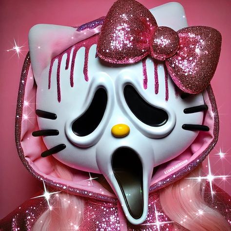 Hello Kittie 🔪🎀 When you’re a lil cutie but murder0us inside👻😺😈🔪 Do you resonate? Haha Posting these as a set with the other Scream things I’ve created today.🩷 Thank you for supporting my creativity. It means the world to me. Have a k🔪ller weekend!🩷🎀🔪 Xo, Heather . . . ✨Images here created Dalle (yes, it’s AI), edited with external tools & programs. . . . #ScreamMovie #HorrorClassic #Ghostface #hellokittie #ScaryMovies #HorrorFans #jasonvoorhees #michaelmyers #halloweenvibes #glitterart #... Pink Ghost Face Wallpaper Aesthetic, Ghost Face Hello Kitty, Hello Kitty Ghostface, Ghostface Hello Kitty, Ghost Face Wallpaper Aesthetic Pink, Ghost Face Pink, Hello Kitty Horror Aesthetic, Girly Ghostface Wallpaper, Horror Hello Kitty