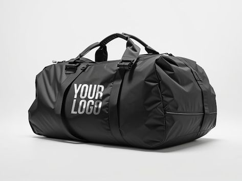 Travel bag, gym bag, duffle bag logo design mockup PSD #mockup #logomockup #bradndingmockup #gymbag #dufflebag #travelbag Gym Bag Photography, Backpack Mockup, Bag Logo Design, Black Travel Bag, Gym Duffle Bag, Logo Design Mockup, Logo Mockups Psd, Bag Logo, Gym Accessories