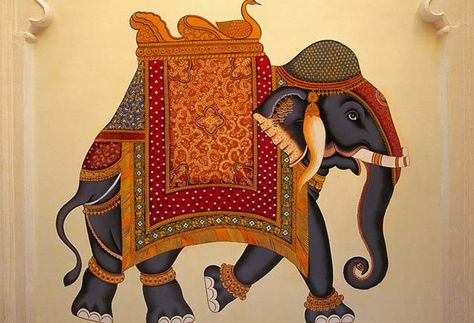 Traditional Art - Details at The Oberoi Udaivilas | Flickr - Photo ... Wedding Elephant Illustration, Mughal Animals, Indian Elephant Painting, Mughal Elephant, Wedding Elephant, Oberoi Udaivilas, Indian Elephant Art, Phad Painting, Rajasthani Painting