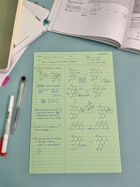 Organic Chemistry Aesthetic, Science Journal Ideas, Notetaking Aesthetic, Studious Girl, Chem Notes, Organic Chemistry Notes, Note Aesthetic, Chemistry Paper, Organic Chem