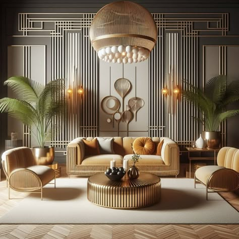 Luxury Art Deco Living Room, Lounge Bar Interior Design Modern, Art Deco Minimalist Interior, Art Deco Living Room Design, Art Deco Lounge Interior Design, Art Deco Farmhouse Interior, Vintage Lounge Room Ideas, Art Deco Family Room, Luxury Lounge Interior