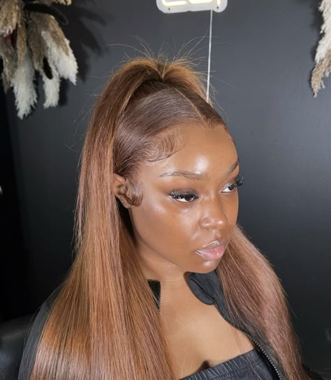 30 Hair Color Black Women, Light Golden Brown Hair Color Black Women, Light Chestnut Hair, Blonde And Brown Hair Color Black Women Wig, Light Brown Wig On Dark Skin, Honey Brown Quick Weave, Black Women Brown Hair, Honey Brown Hair On Black Women, Brown Weaves Black Women