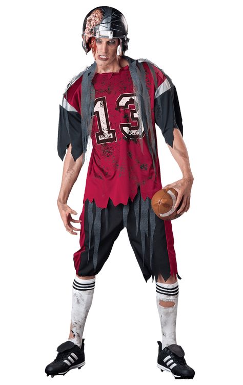 Zombie Football Player Costume, Zombie Football Player, Football Player Halloween, Zombie Fancy Dress, Football Player Costume, Cheerleader Halloween, Black And Grey Sleeve, Zombie Clothes, Zombie Man