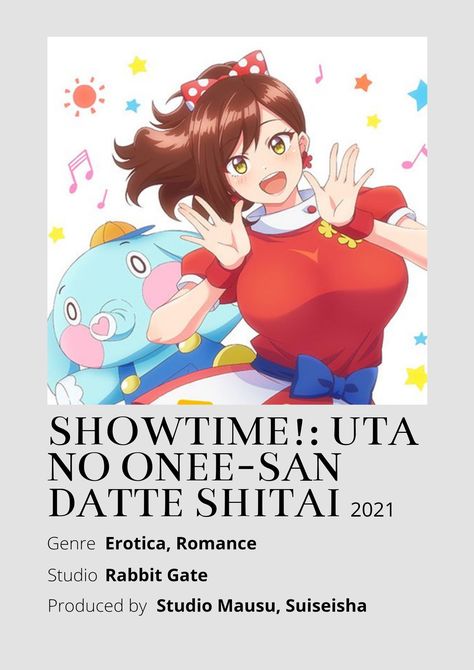 Showtime!: Uta no Onee-san datte Shitai Anime Minimalist poster 😊 Information taken from myanimelist.net and wikipedia.org Onee San, Poster Information, Anime Minimalist Poster, Castlevania Wallpaper, Anime Suggestions, Good Anime Series, Poster Anime, Anime Stories, Anime Devil