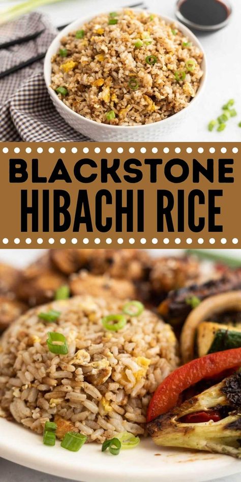 Blackstone Hibachi Rice Recipe - grillonadime.com Black Stone Rice Recipes, Japanese Hibachi Recipes Blackstone, Blackstone Habatchi Rice, Hibachi Grocery List, Black Stone Hibachi Rice, Black Stone Meals Easy, Steak Habatchi Blackstone, Hibachi Rice On Blackstone Griddle, Hibachi On Blackstone Griddle Recipe