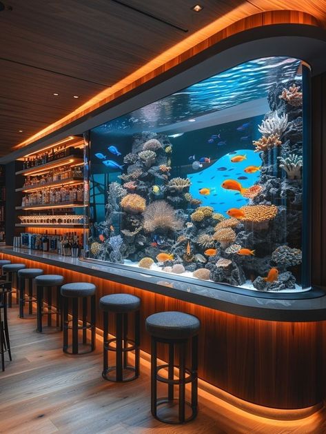 Fish Tank Restaurant, Aquarium Bar, Aquarium Restaurant, Big Fish Tanks, Dream Restaurant, Restaurant Fish, Fish Pond Gardens, Amazing Aquariums, Cool Fish Tanks