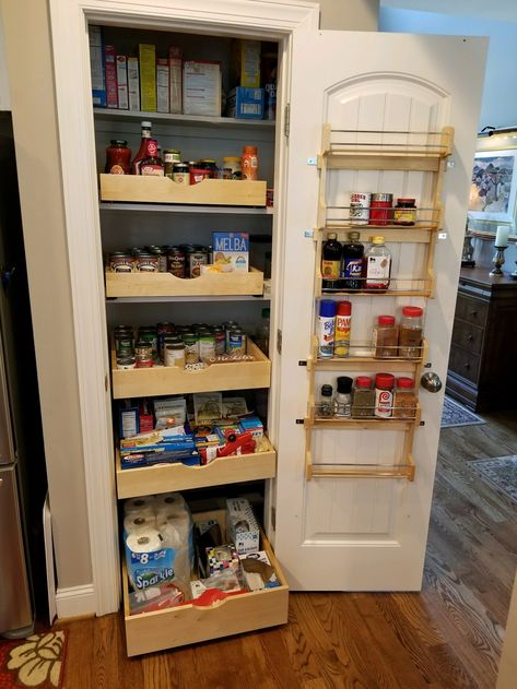 add pull out drawers to kitchen closet - Google Search Cabinets With Pull Out Shelves, Pantry Pull Out Shelves, Roll Out Pantry, Sliding Cabinet Shelves, Shelves For Kitchen Cabinets, Pull Out Pantry Shelves, Shelves Cabinet, Roll Out Shelves, Sliding Cabinet