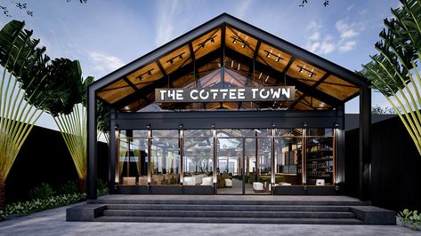 THE COFFEE TOWN LVL Q7 TP.HCM on Behance Paddle Court, Coffee Town, Restaurant Exterior Design, Coffee House Design, Cafe Exterior, Industrial Cafe, Bakery Design Interior, Outdoor Restaurant Design, Restaurant Exterior