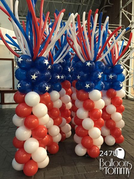 Usa Parade Float Ideas, Fourth Of July Float Ideas, July 4th Float Ideas, 4th Of July Parade Ideas, Red White And Blue Parade Float Ideas, Baseball Balloon Columns, 4th Of July Balloon Columns, Fourth Of July Balloon Decorations, 4th Of July Balloon Decor