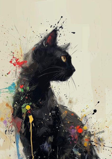 Cats Abstract Art, Sketchbook Ideas Inspiration, Black Cat Painting, Dog Memorial Tattoos, Cat Acrylic, Beautiful Cats Pictures, Abstract Beauty, Cat Doodle, Cat Sketch