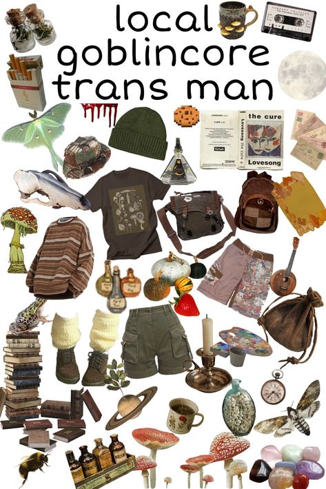 Goblincore trans man niche meme inspo board Mens Goblincore Outfits, Masc Goblincore Outfits Summer, Punk Goblincore, Goblin Core Men, Trans Guy Style, Gender Neutral Aesthetic Outfits, Goblincore Aesthetic Outfits Male, Goblincore Outfits Men, Goblin Core Outfit Masc