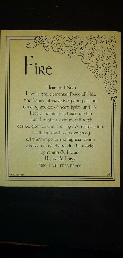 ELEMENT FIRE INVOCATION 8 1/2"  x 11"  Parchment Poster-Book Of Shadow - $5.09. Fire Evocation poster The Fire Evocation parchment poster provides you with a handy reference for evoking the element of fire, and bringing its influence and power into your ritual magic.8 1/2" x 11".Parchment Paper.Please Check out my other listings.Blessed Be 133004429660 Fire Spells Witchcraft, Fire Ritual Witchcraft, Fire Divination, Fire Scrying, Fire Ritual, Elemental Witch, Hedge Witchcraft, Pagan Style, Karma Spell