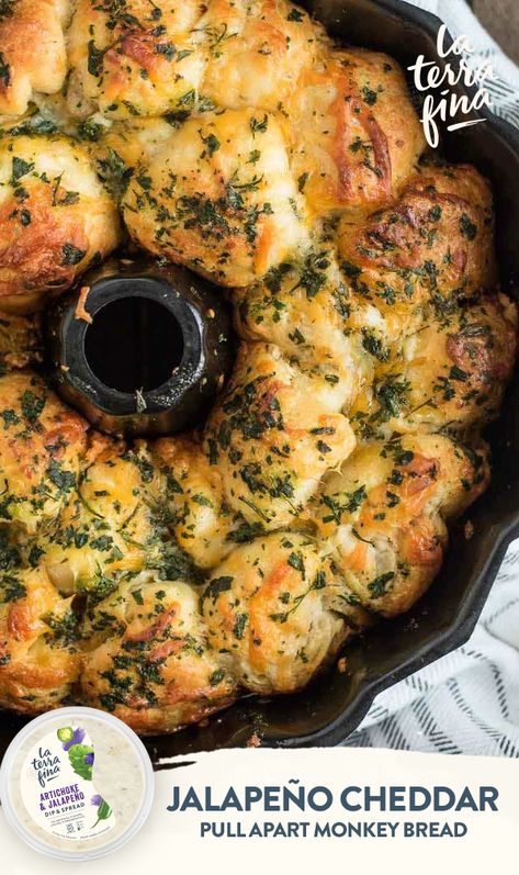 Savory, creamy, gooey, cheesy, and delightfully spicy. What could be better? Cheddar Jalapeño Pull Apart Bread, Jalapeno Cheddar Pull Apart Bread, Cheesy Jalapeno Bread, Jalapeno Pull Apart Bread, Cast Iron Bread Recipes, Bread Sides, Pull Apart Monkey Bread, Bread Types, Ancestors Quotes