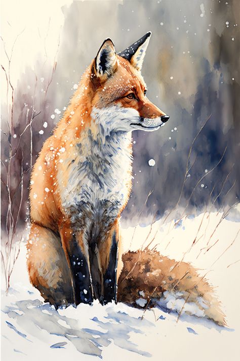 Fox in the snow Watercolor Painting 3. 9000 x 13500 Pixels high resolution print file. Prints upto 30 x 45 inches. PLEASE NOTE THIS PRODUCT IS FOR DIGITAL DOWNLOAD ONLY! NO PHYSICAL PRINTS WILL BE SHIPPED. Pod Creative artwork is for PERSONAL USE ONLY. DO NOT use our digital art files for reproduction or commercial use or resale in any form. © POD CREATIVE Snow Watercolor, Fox In Snow, Fox In The Snow, Fox Artwork, Fox Wall Art, Water Coloring, Art Fox, Fox Painting, Painting Snow