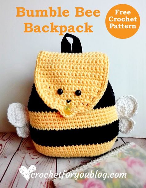 Bee Backpack, Crochet Backpack Pattern, Crochet Shell Stitch, Crochet Backpack, Crochet Bee, Bunny Crochet, Trendy Sewing, All Free Crochet, Backpack Pattern