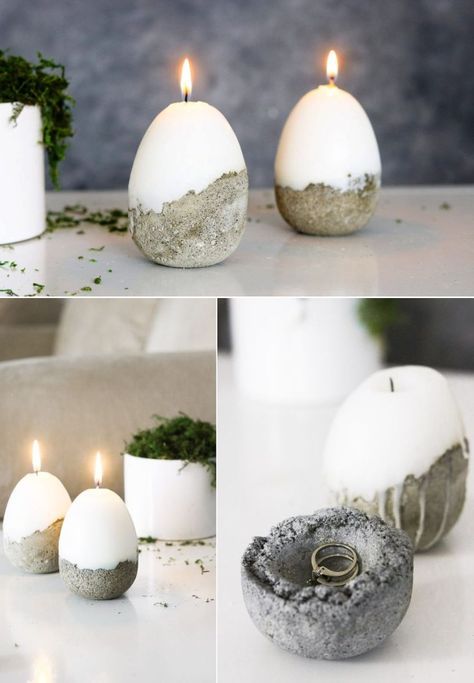 Concrete Candles Diy, Candle Diy Mason Jar, Candle Mockup, Cement Candle, Easter Candle, Candle Crafts Diy, Concrete Diy Projects, Plastic Easter Eggs, Creative Candles