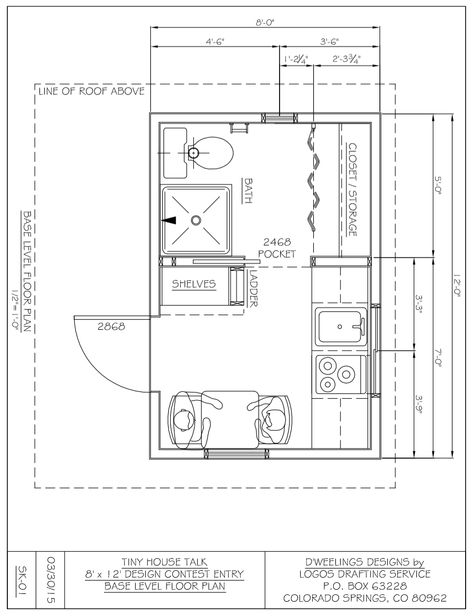 charles-strong-dweelings-designs-8x12-tiny-house-design-001 12 By 20 Tiny House Floor Plans, 12 Ft Wide Tiny House, Plumbing Layout Plan Tiny House, 8x20 Tiny House On Wheels Floor Plans, Tiny House Plans Free, 20 Ft Tiny House On Wheels, Micro House Plans, Cabin Build, House Plans Ideas