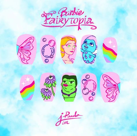 Barbie Fairytopia Nails Bibble Rainbow Fantasy Bubbles Fairy Wings ~ Paula Jim Barbie Nails, Barbie Fairytopia, Fancy Nails Designs, Nail Forms, Fairy Wings, Fancy Nails, Long Acrylic Nails, Nail Inspo, Art Style