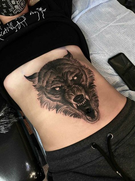 Blackwork wolf tattoo Wolf Stomach Tattoo Men, Stomach Wolf Tattoo, Wolf Tattoo Stomach, Wolf Stomach Tattoo Woman, Wolf With Arrows In Back Tattoo, Stomach Cover Up Tattoos, Wolf Throat Tattoo, Wolf Back Tattoo Women, Wolf Stomach Tattoo