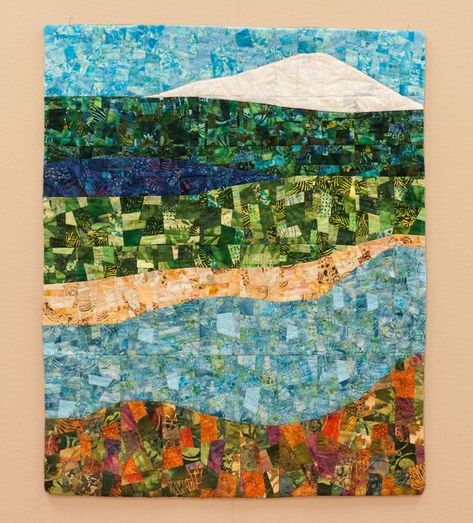 Toddler Artwork, River Quilt, Outdoor Quilt, Quilt Panels, Deep In The Woods, Sisters Oregon, Modern Folk Art, Landscape Quilt, Cat Patch