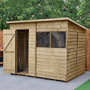 Forest Garden 8 x 6 ft Pent Overlap Pressure Treated Shed Shed Base Kit, Wooden Shed, Hidden Hinges, Shed Base, Plastic Sheds, Wooden Sheds, Roof Styles, Garden Equipment, Forest Garden