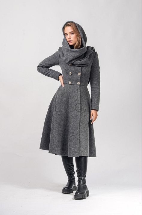 Womens Dress Coat, Asymmetrical Coat, Womens Dress Coats, Hooded Trench Coat, Elegant Jacket, Clothes Korean Style, Long Coat Jacket, Elegant Coats, Women's Wear