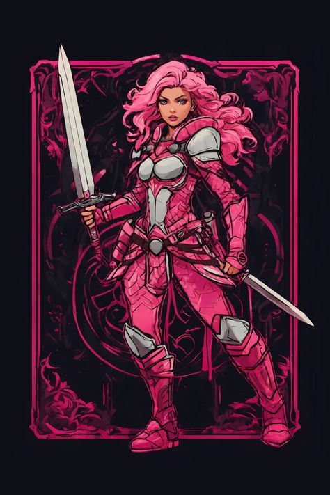 Pink Girl Warrior T-Shirt Pink Warrior, Warriors T Shirt, Warrior Girl, Magical Girl, Pink Hair, Pink Girl, Pink Purple, Tshirt Designs, Romance