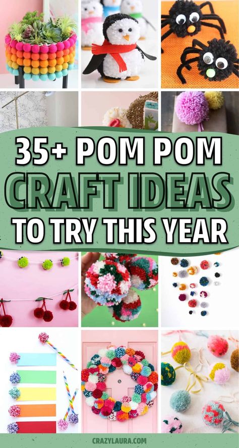 Whether you want to make your own DIY pom pom or you’re just looking for a fun project, check out these super creative pom-pom craft ideas and tutorials for inspiration to make something awesome! Pom Pom Gift Ideas, Diy With Pom Poms Craft Ideas, What To Make With Pom Poms, Pompom Crafts Ideas, Pom Poms Crafts, Things To Make With Pom Poms, Pom Pom Crafts For Adults, Crafts With Pom Poms, Pom Pom Crafts Diy