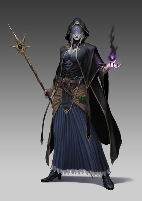 ArtStation - Dark Mage, Shi Qiu Blind Mask Fantasy Art, Mage Cloak, Sorcerer Staff, Sorcerer Robes, Mroczny Elf, Blind Mask, Wizard Cloak, Witch Mask, 다크 판타지