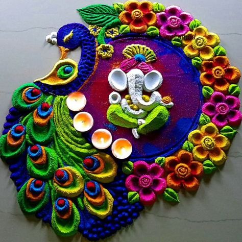 Beautiful Rangoli Designs Latest, Diwali Special Rangoli Design, Ganesh Rangoli, Diwali Design, Easy Rangoli Designs Videos, Very Easy Rangoli Designs, Rangoli Designs Photos, Rangoli Designs Simple Diwali, Easy Rangoli Designs Diwali