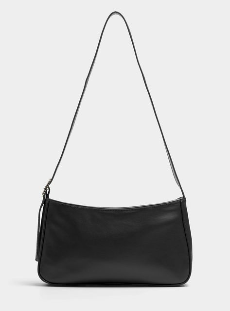 Simons - Women's Smooth Minimalist Baguette Bag in Black Black Baguette Bag, Black Side Bag, Black Hand Bag, Faux Fur Bag, Flap Backpack, Black Leather Shoulder Bag, Fur Bag, Future Apartment, Trendy Handbags