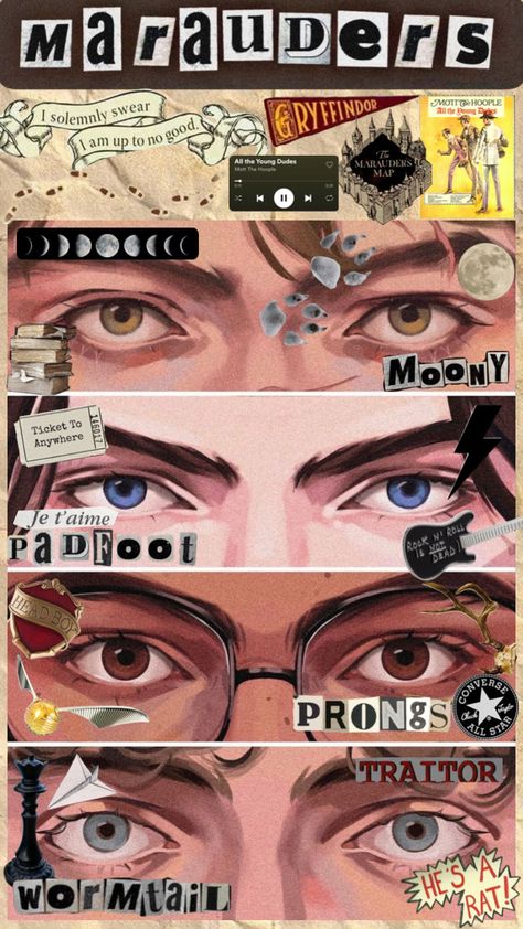 #marauders #harrypotter #jamespotter #prongs #siriusblack #padfoot #remuslupin #moony #peterpettigrew #wormtail Mott The Hoople, Slytherin Skittles, Marauders Fan Art, Marauders Harry Potter, Peter Pettigrew, Gay Harry Potter, Hp Marauders, Harry Potter Ships, All The Young Dudes