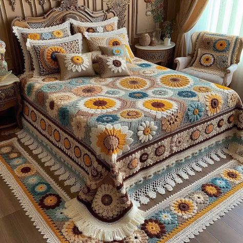 63 Stunning Crochet Bedsheets: Easy Patterns Easy Granny Squares, Crochet Bedsheets, Easy Granny Square, Crochet Sweater Design, Easy Patterns, Crochet Bedspread Pattern, Crochet Blanket Afghan, Crochet Bedspread, Crochet Cushions